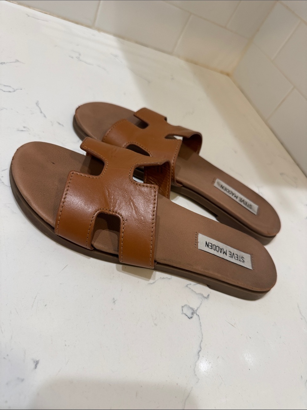 Steve Madden Tan Brown Slide Sandals with Cutout Strap 8.5 - Picture 5 of 10
